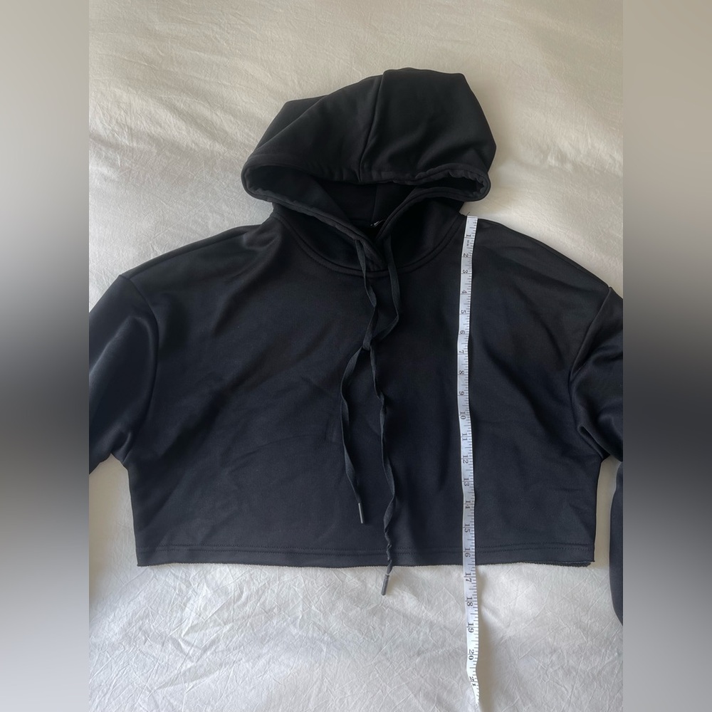 Black Cropped Hoodie Oversized Small